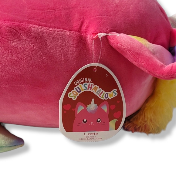 Squishmallow Lizette Pink and Rainbow 14 inch Caticorn Horned Cat Kellytoy - Picture 5 of 7